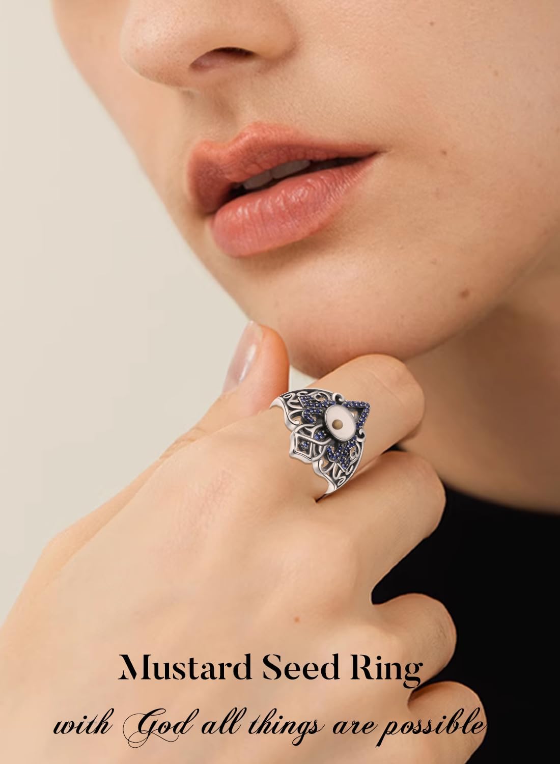 Ladytree Cross Ring Mustard Seed Sterling Silver With God All Things Are Possible Ring 925 Christian Jewelry for Women Size 7