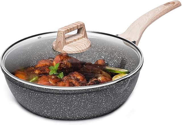 CAROTE Saute Pan with Lid, Non Stick Induction deep Frying pan with Lid for All Hobs, 28cm/4.3 Litre
