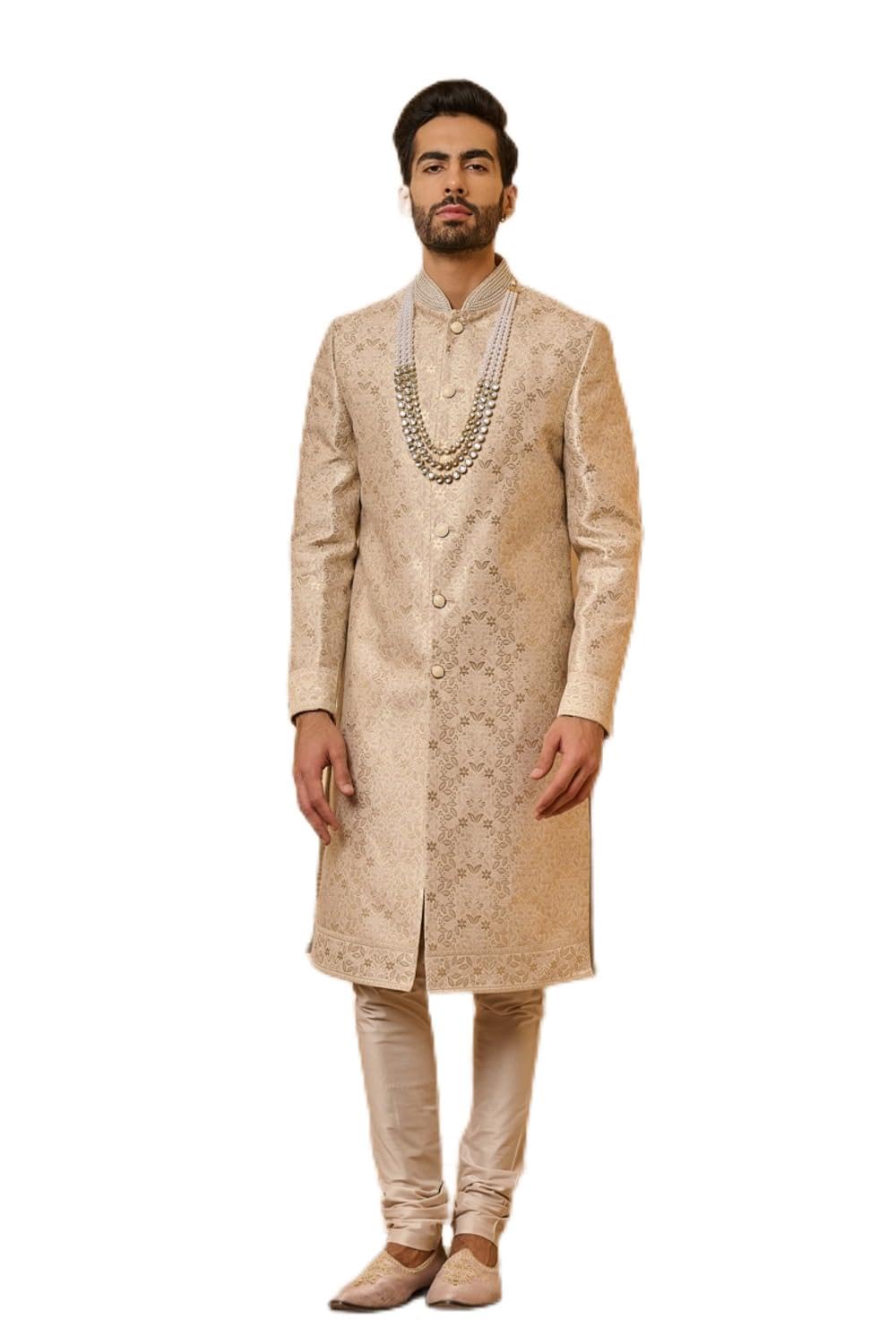 tasva Gold Brocade Sherwani For Men-picture-42