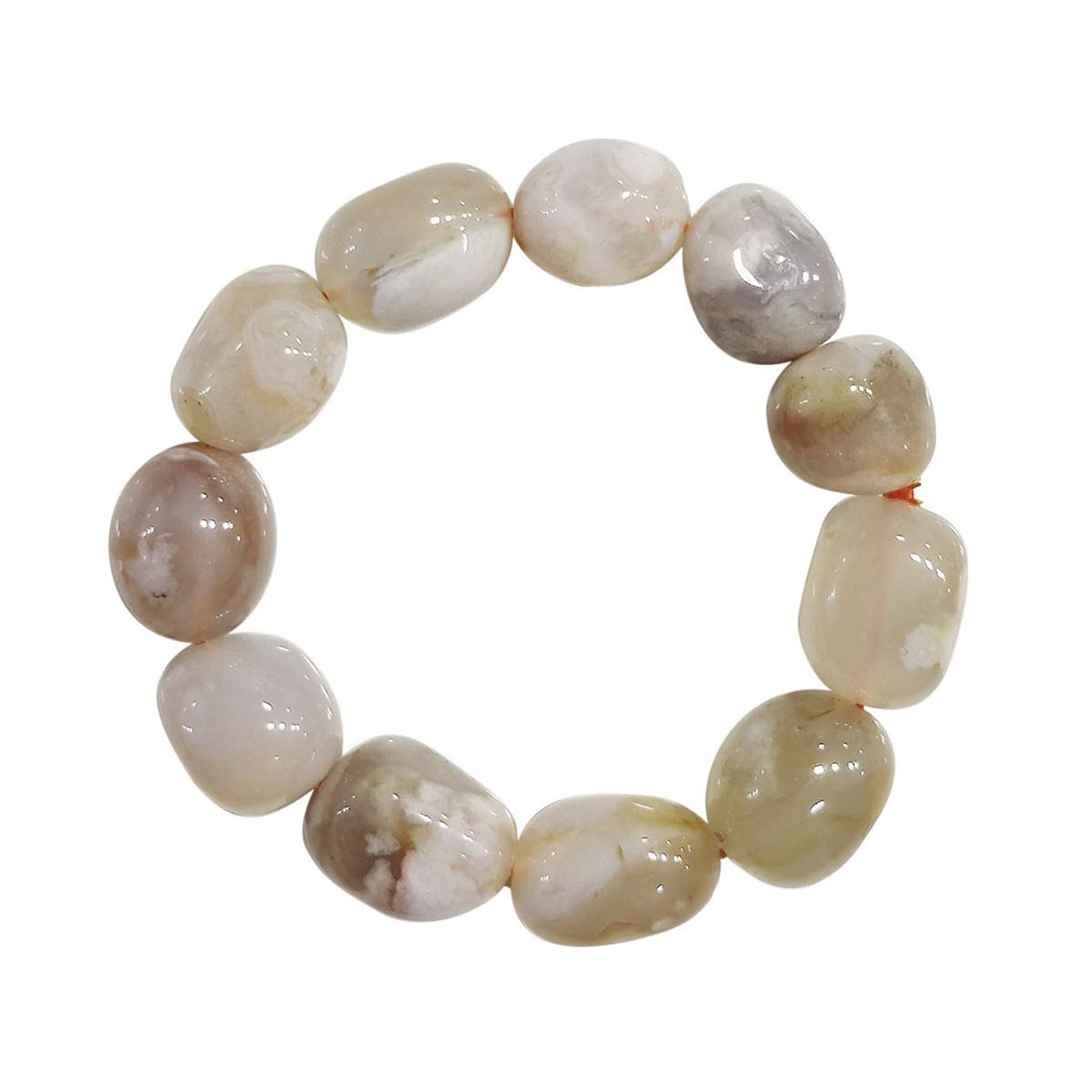 Dce Beautiful Flower Agate Tumbled Bracelet Chunky Bracelet - Divine Energy Gemstone Bracelet For Women Healing Chakra Crystal Natural Stone Bracelet By Dazzling Crystal Exports