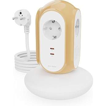 MiaoLab Steckdosenleiste mit 3 Steckdosen & 2 USB-C 30W Schnellladung 3680W/16A 1420J  berspannungsschutz 479g Standfu  2 m Verl ngerungskabel  berlastschutz kompatibel mit Typ C/E/F