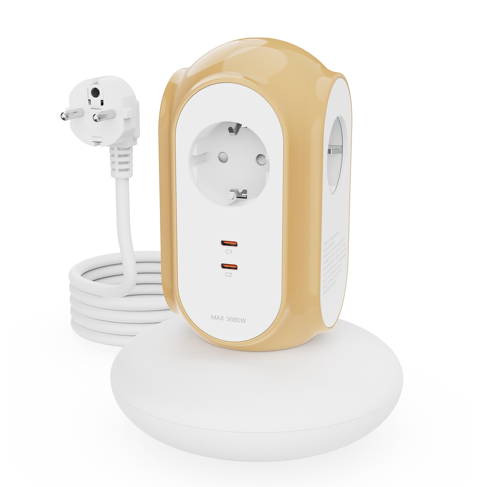 MiaoLab Regleta Eléctrica en Torre con 3 Tomas AC y 2 USB-C (Carga Rápida 30W), 3680W/16A, Protección contra Sobretensiones 1420J, Cable de Extensión 2 m, Protección contra Sobreca (Verde Normandia) — view 12