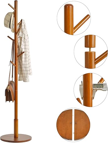Miniatura 6 de IBUYKE Perchero independiente con base redonda sólida y 8 ganchos, perchero de madera de fácil montaje, perchero para pasillo, entrada, sala de