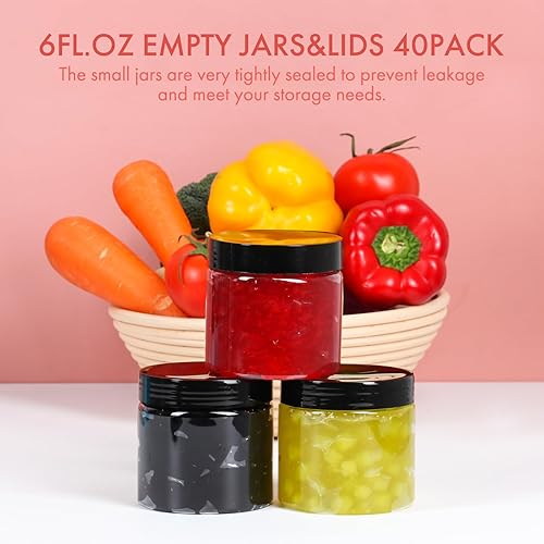 Miniatura 7 de Recipientes pequeños vacíos de 6 onzas con tapas y etiquetas, tarros de plástico recargables con tapas, tarros de azúcar para fregar y limo (6 onzas