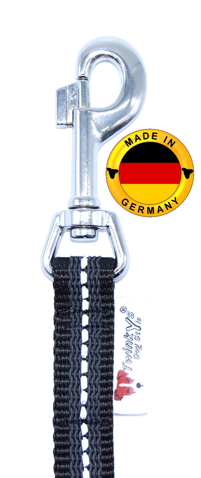 Dog Style Schleppleine Hundeleine gummiert 20 mm breit für Hunde bis 50 kg - OHNE Handschlaufe 45 Meter Schwarz Reflektierend Made IN Germany