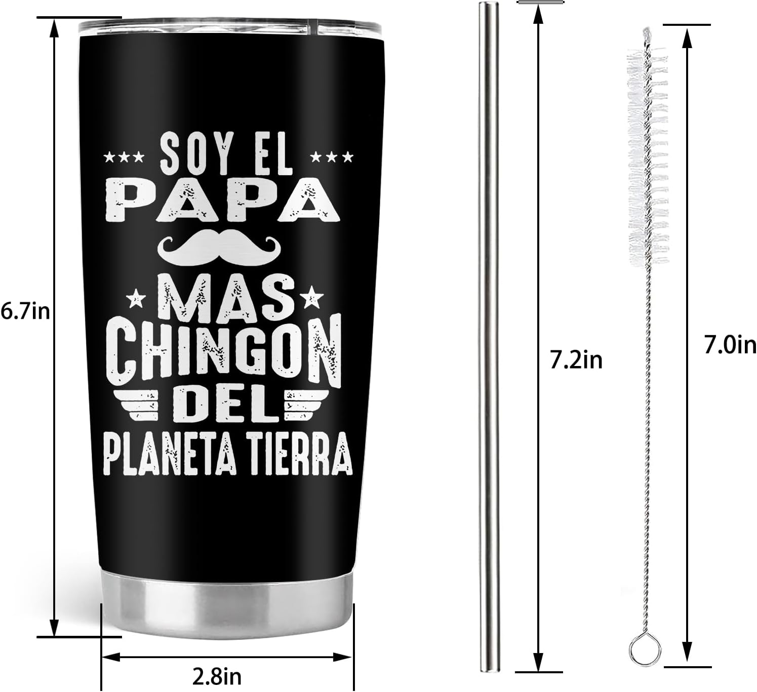 Regalos Para Papa, Regalos Para Papá En Español, Regalo Para El Dia Del Padre, Mexican Dad Stainless Steel Insulated Tumbler with Lid and Straw 20Oz - Image 2