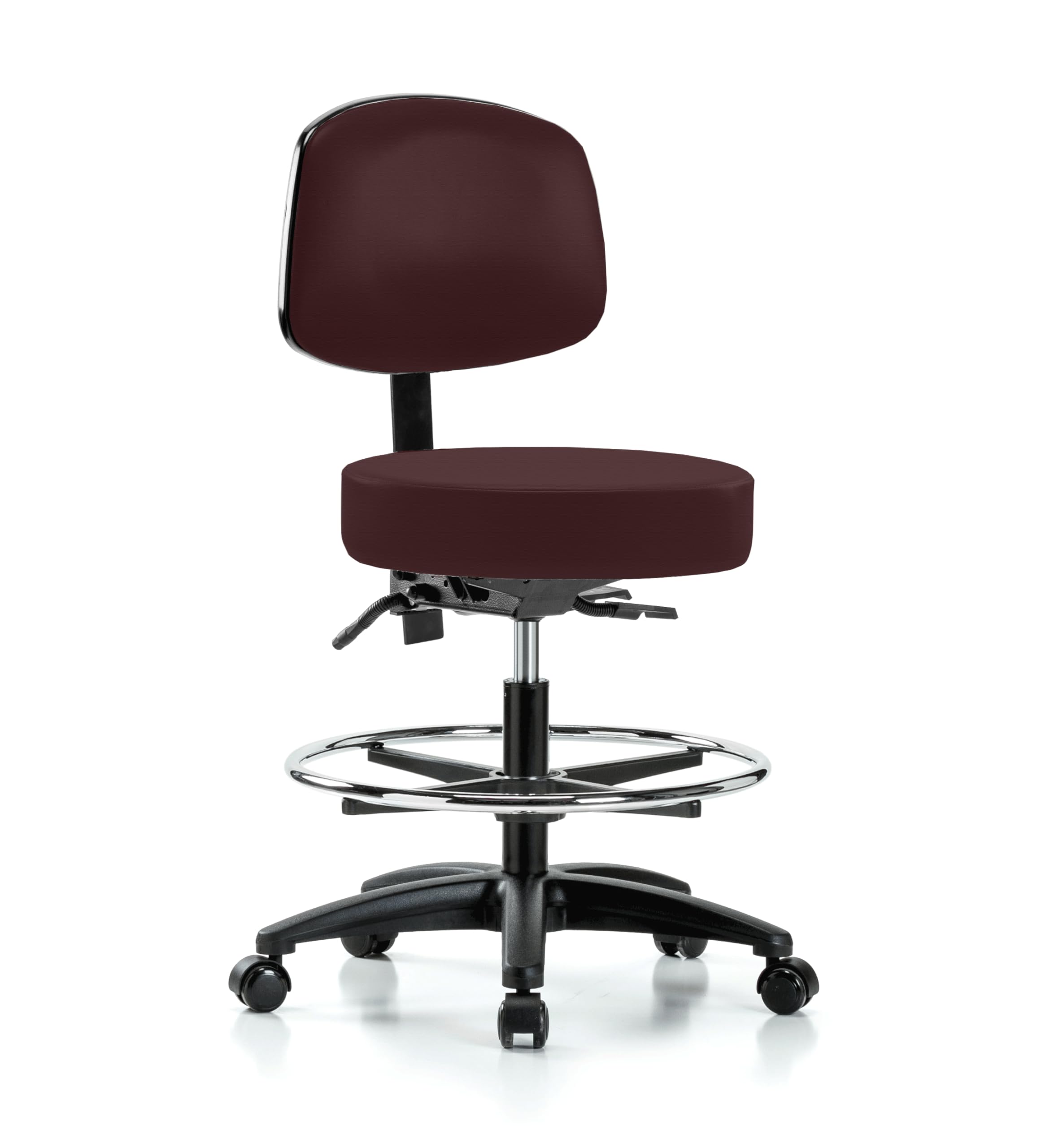Perch Exam Stool with Foot Ring, Casters, 21-28.5", Burgundy Fabric