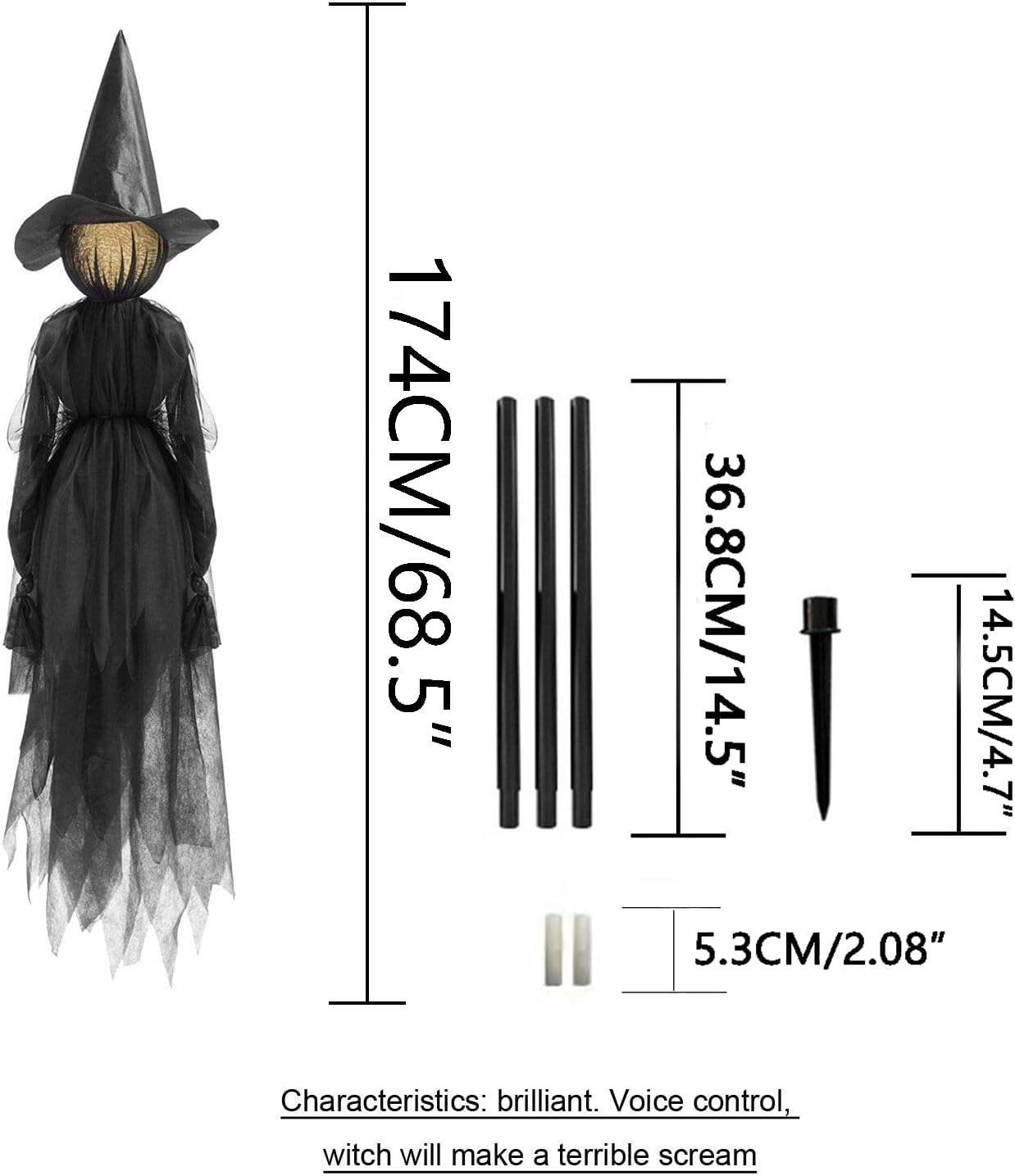 clyqyy Visiting Light-up Witches with Stakes -Halloween Voice Control Induction Holding Hands Witch,Outdoor Garden Decorations,Waterproof Life Size for Outside Home Party Decor (Black -3PCS)
