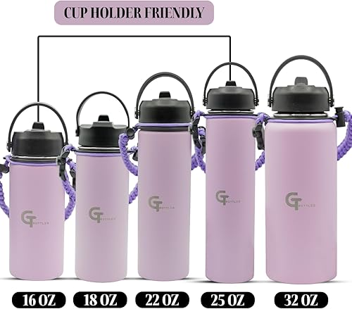 Miniatura 6 de Botella de agua de boca ancha aislada al vacío de acero inoxidable de 25 onzas con 3 tapas y mango de paracaídas para bebidas calientes y frías