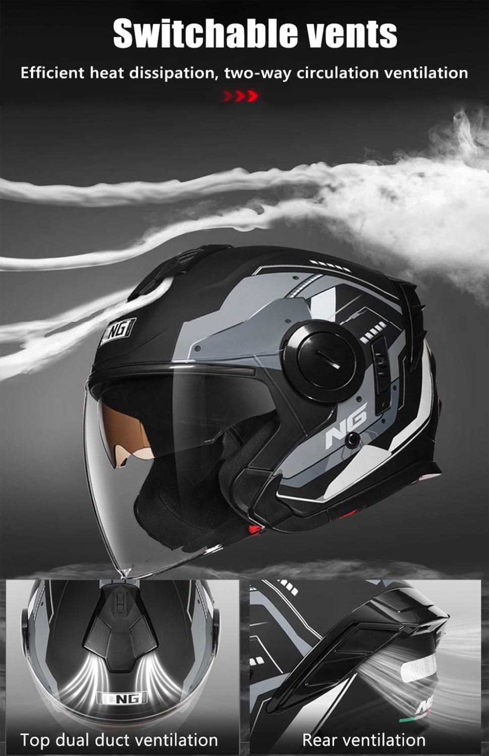 Motorradhelm Bluetooth Jethelm ECEDOT Zertifizierung Integrierter Bluetooth 3/4 Motorrad Helm Jet Scooter Helm Herren Damen Mit Doppelvisier Offenem Halbhelme Moped Rollerhelm