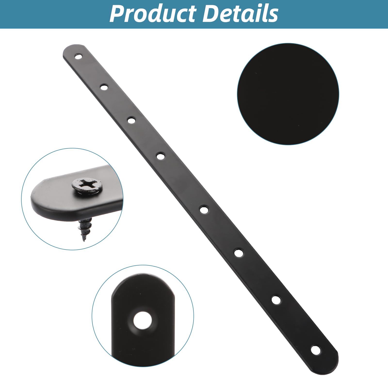 VIDETOL 8 PCS Stainless Stain Mending Plates, 293 x 19 mm Metal Brackets, Black Metal Strip with Holes and Screws for Repair, Connections, Fixings Furniture - Image 3