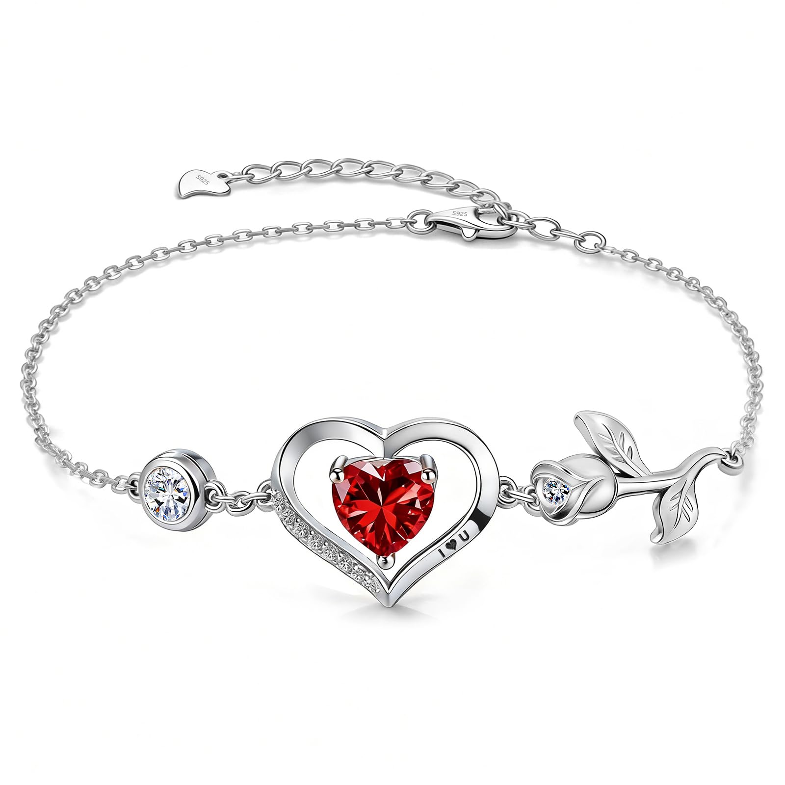1CT Rose Heart Birthstone Bracelet for Women Love Gift