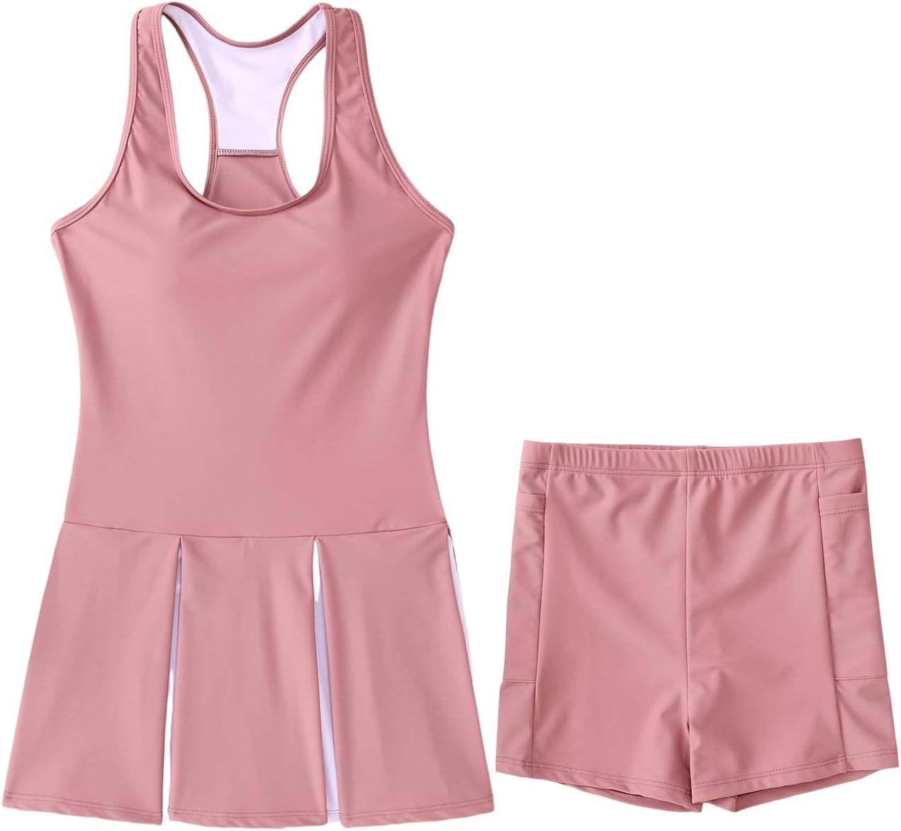 Kids Girls Tennis Golf Dress Outfit Sleeveless Racerback Dresses with Shorts Pockets Sport Athletic 2 Piece Sets(Dark Pink, 10-12 Years)