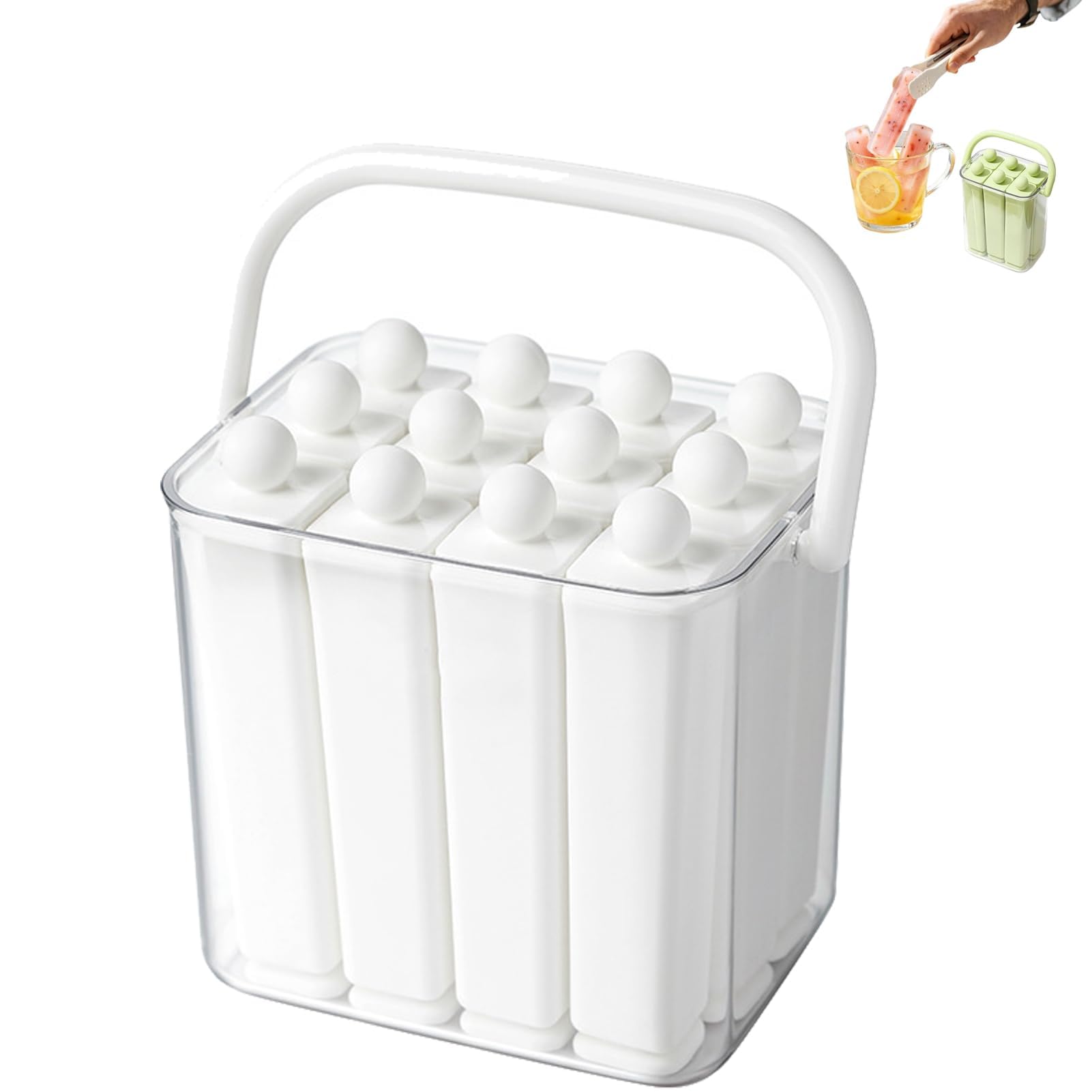 Stampo per ghiaccioli, riutilizzabile, con 12 cavità, manico portatile per congelatore, stampo per lecca lecca a rilascio facile, per bevande estive e dolcetti congelati fai da te