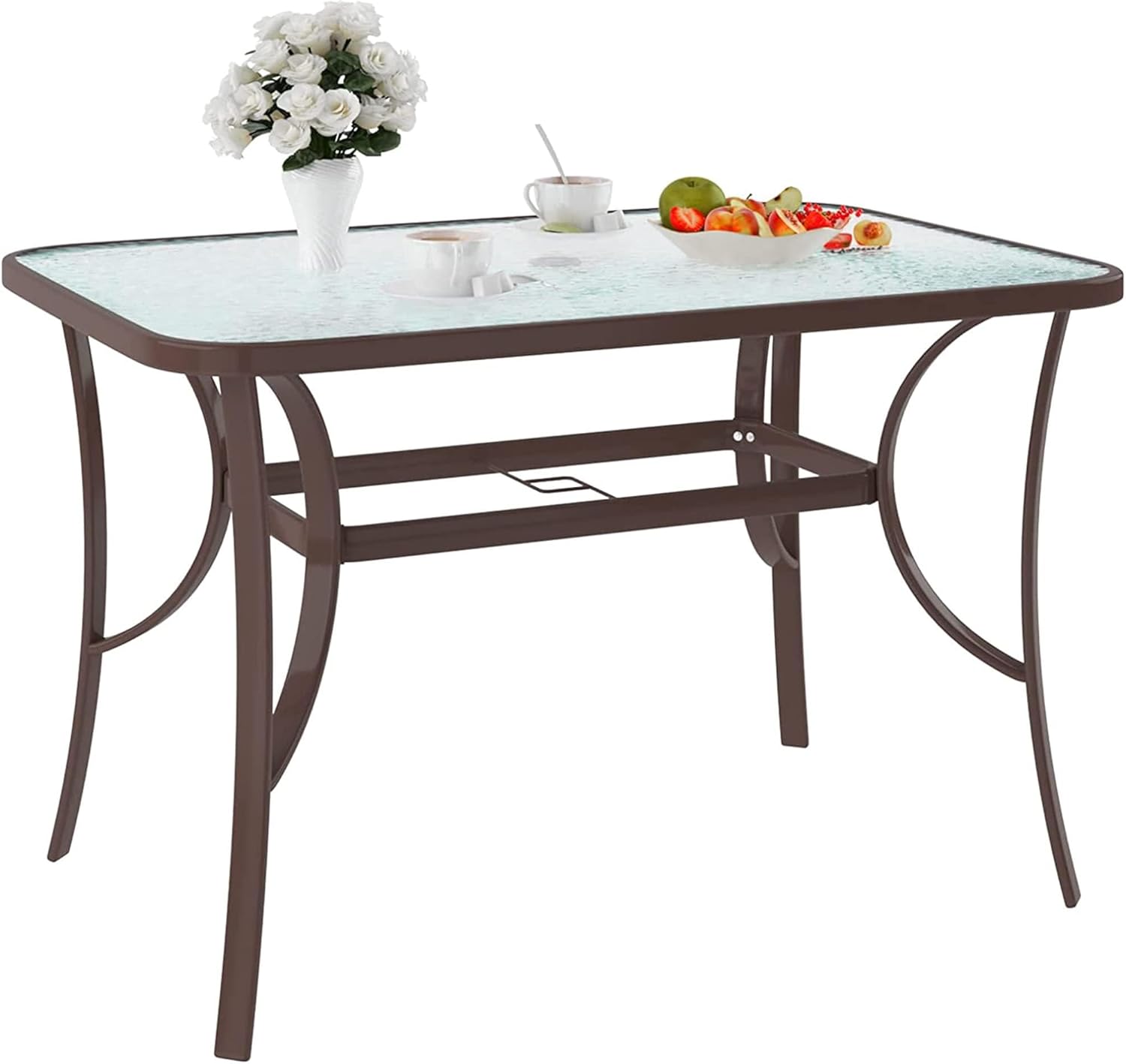 SDHYL Outdoor Tempered Glass Table Patio Dining Table with
