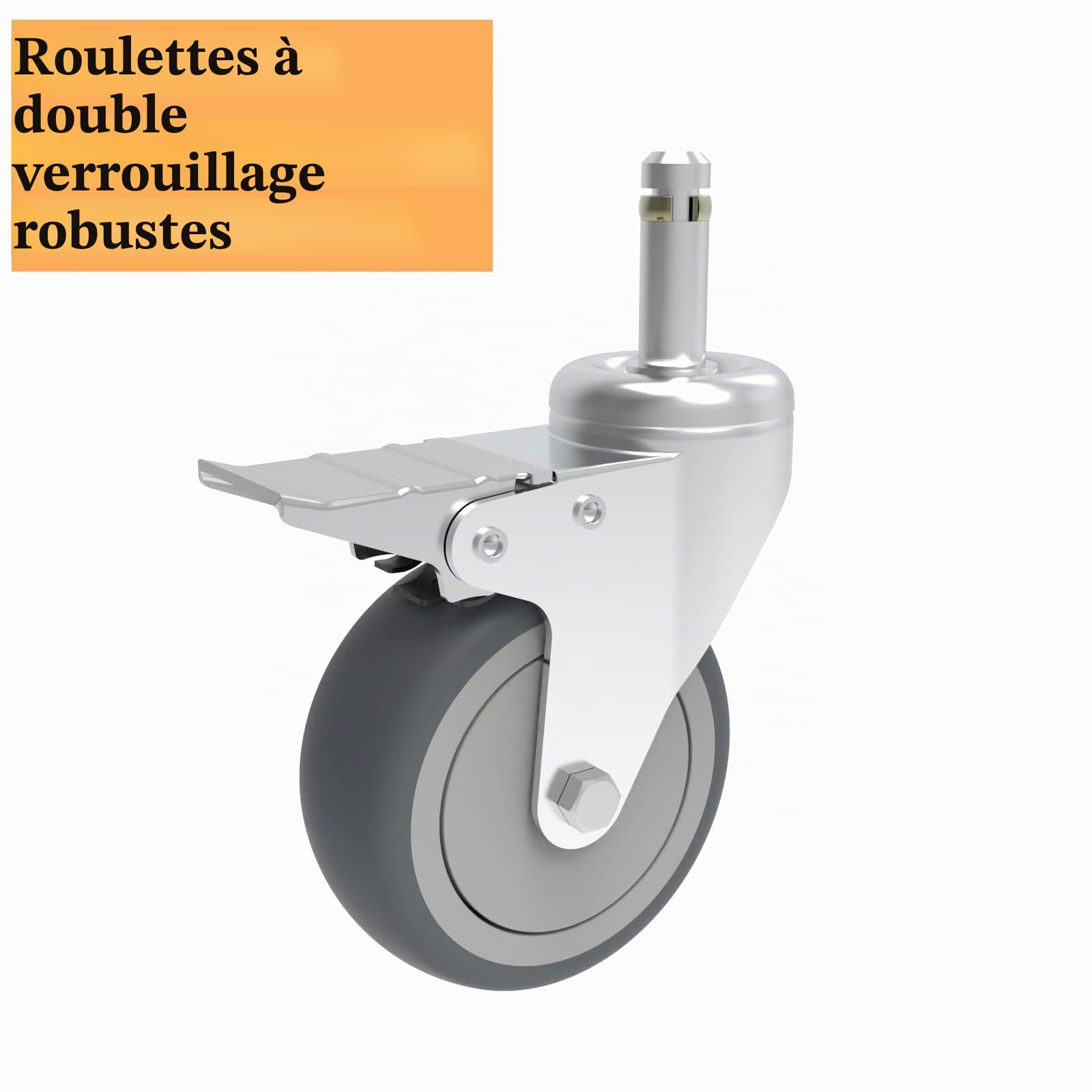 RILIDRI Rubbermaid Lot de 4 roulettes à tige pivotante de 10,2 cm, roue en caoutchouc de 1,2 cm de diamètre, roues de rechange robustes en TPR pour chariot à serpillère et seau à vadrouille (2 freins,
