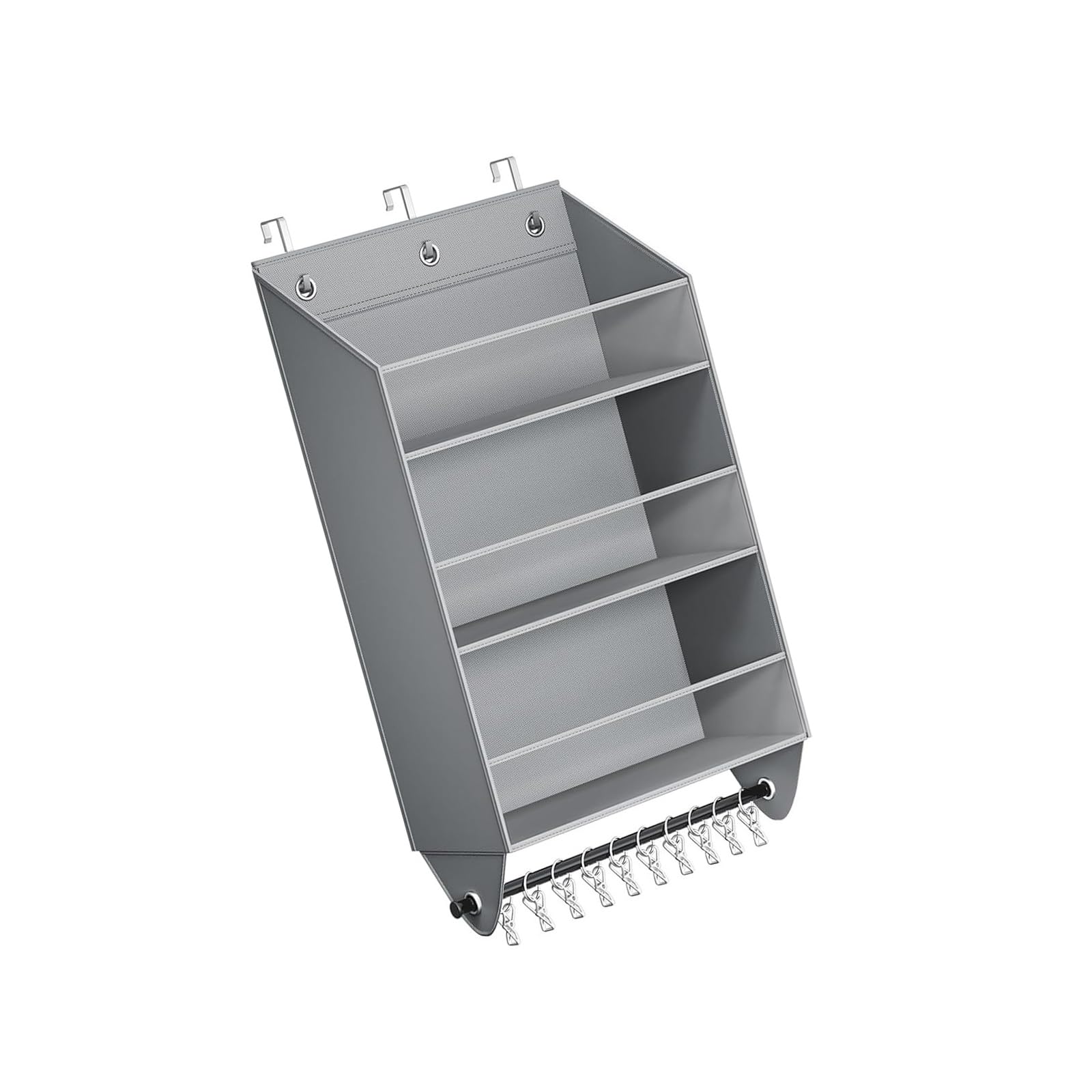 Our Fave Grey Space Saving Hanging Closet Solution For Garments Accessories And Books 3 Compartments Design Clear Pocket