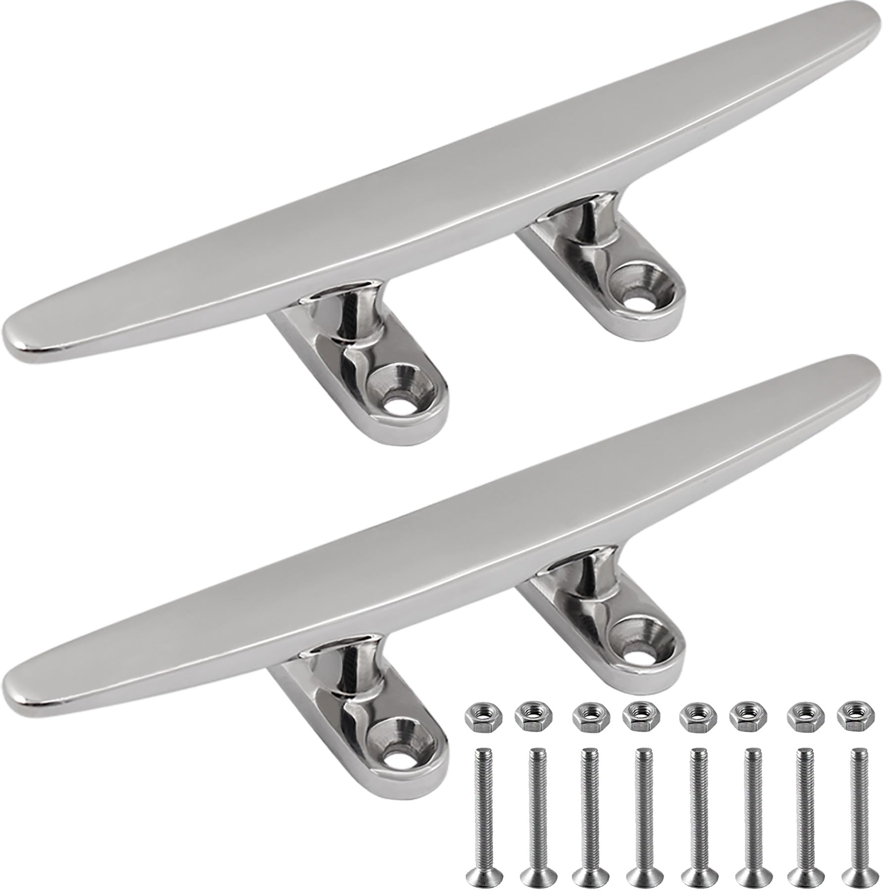 SHENGHUISS Boat Open Base Cleat All 316 Stainless Steel Mooring Dock Cleat for Boat,Deck,Hook (10 inch 2 Pack)