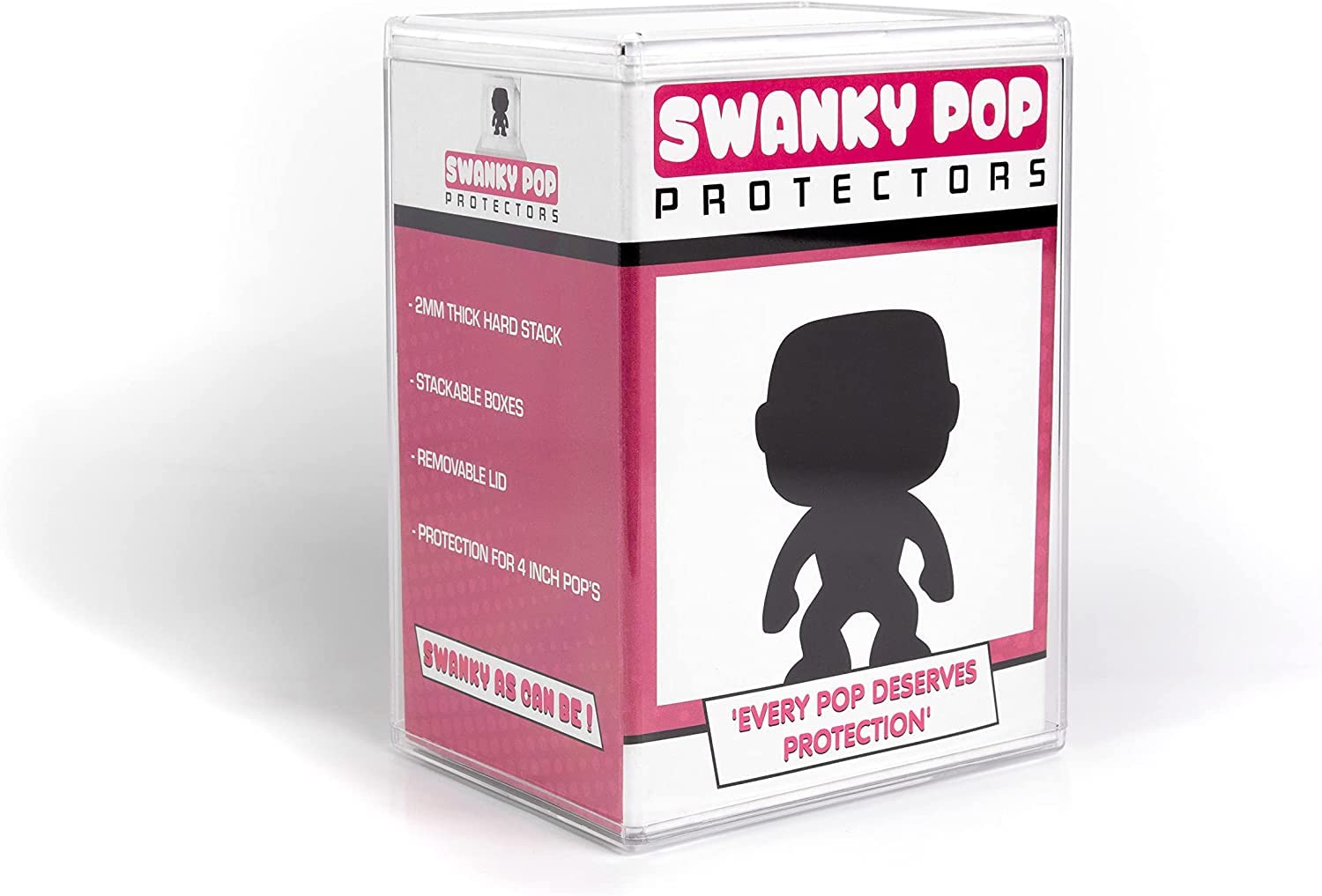 Swanky Pop Protector - Premium Clear Hard Plastic Display Box for 4” Funko Pop Figures Collectibles Stackable with Removable Lid 2mm Thick - Easy To Assemble