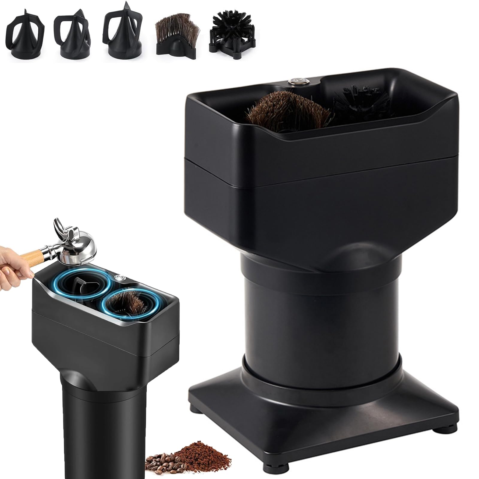 Eiwitany Vertical Automatic Electric Espresso Portafilter Cleaner with Knock Box, Ideal for Household and Commercial Coffee Bar Use (A)