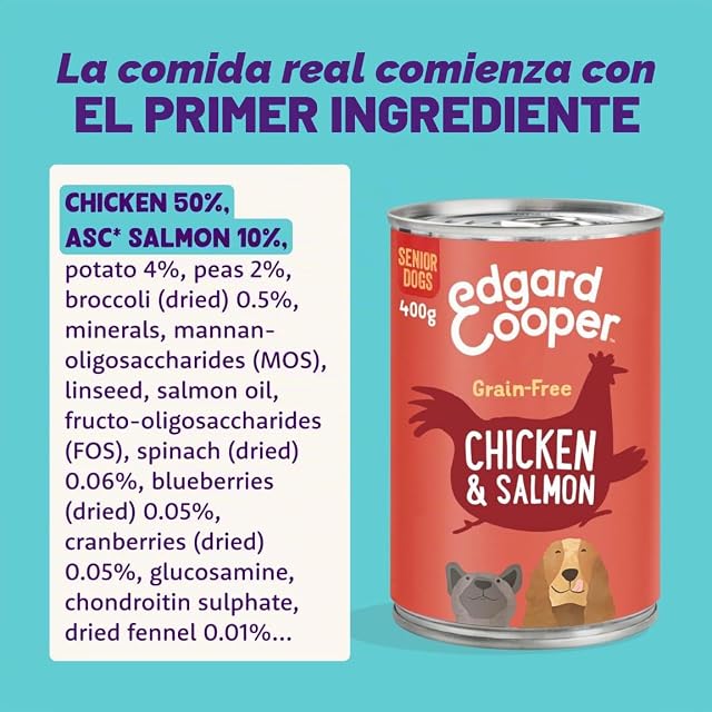 Foto 3 de 6 de Edgard & Cooper Comida Húmeda para Perros Senior Mayores Latas Perros Natural Sin Cereales Paté 400g x 6…