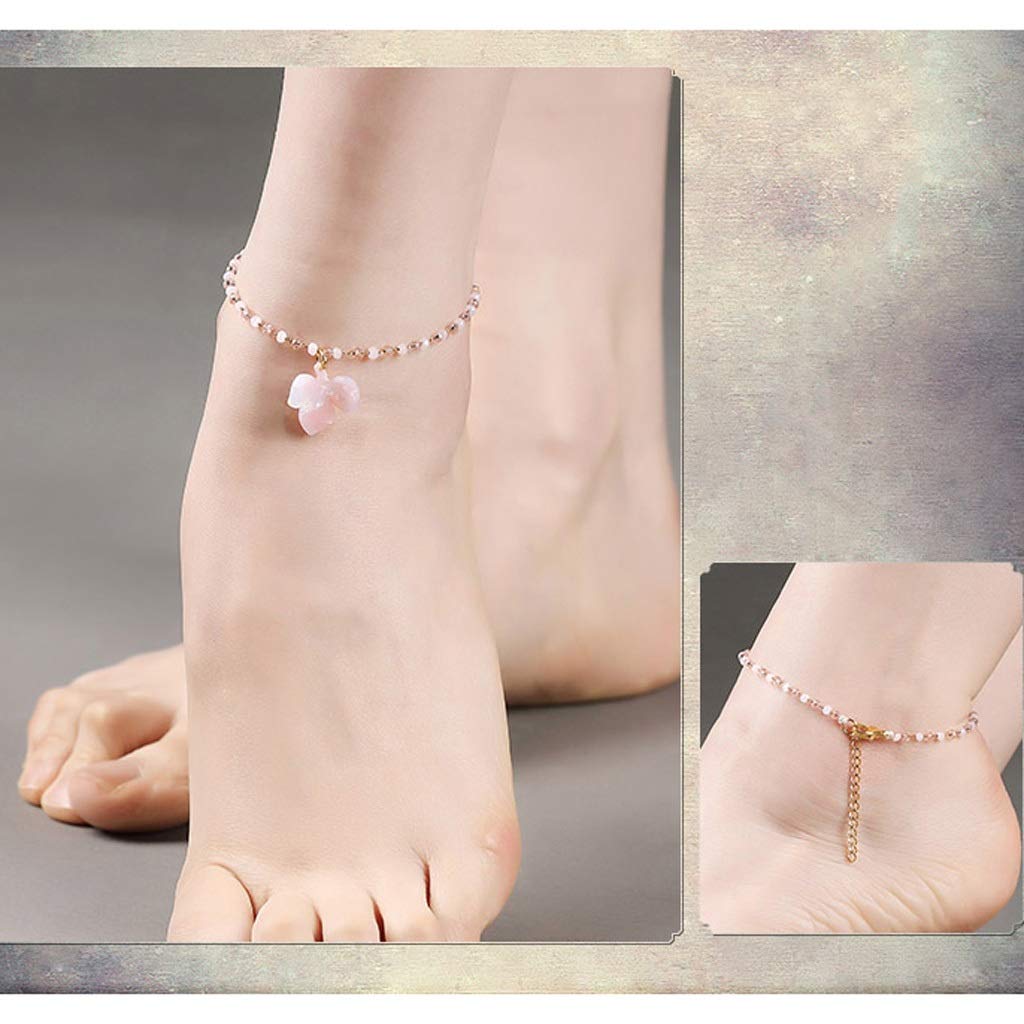 Tobilleras Exquisitas Tobilleras para Damas Retro Peach Blossom Pink Tobillo Pulsera Summer Crystal Foot Jewelry (Adecuado para A para Damas) Tobilleras para Mujeres