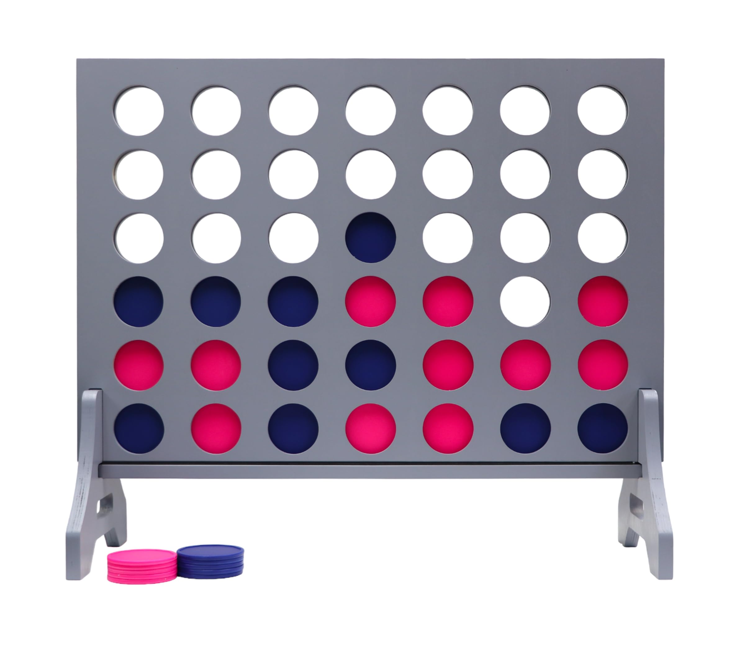 Giant 4 in a Row Game for Family &amp; Adults – Tailgating Pros Jumbo Grey Wooden Four in a Row Indoor &amp; Outdoor Yard Game for Family Party Fun, Portable Activities for Patio, Backyard, and Camping