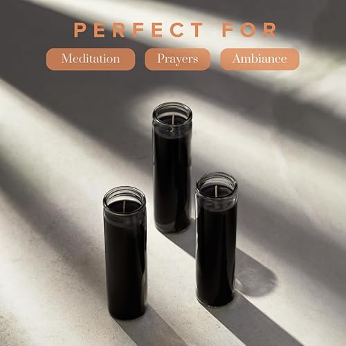 Miniatura 4 de SIMPLY SOSON Velas negras de 2 x 8 pulgadas en cristal, paquete de 6  90 horas  Velas de oración en velas de meditación de cristal, velas religiosas