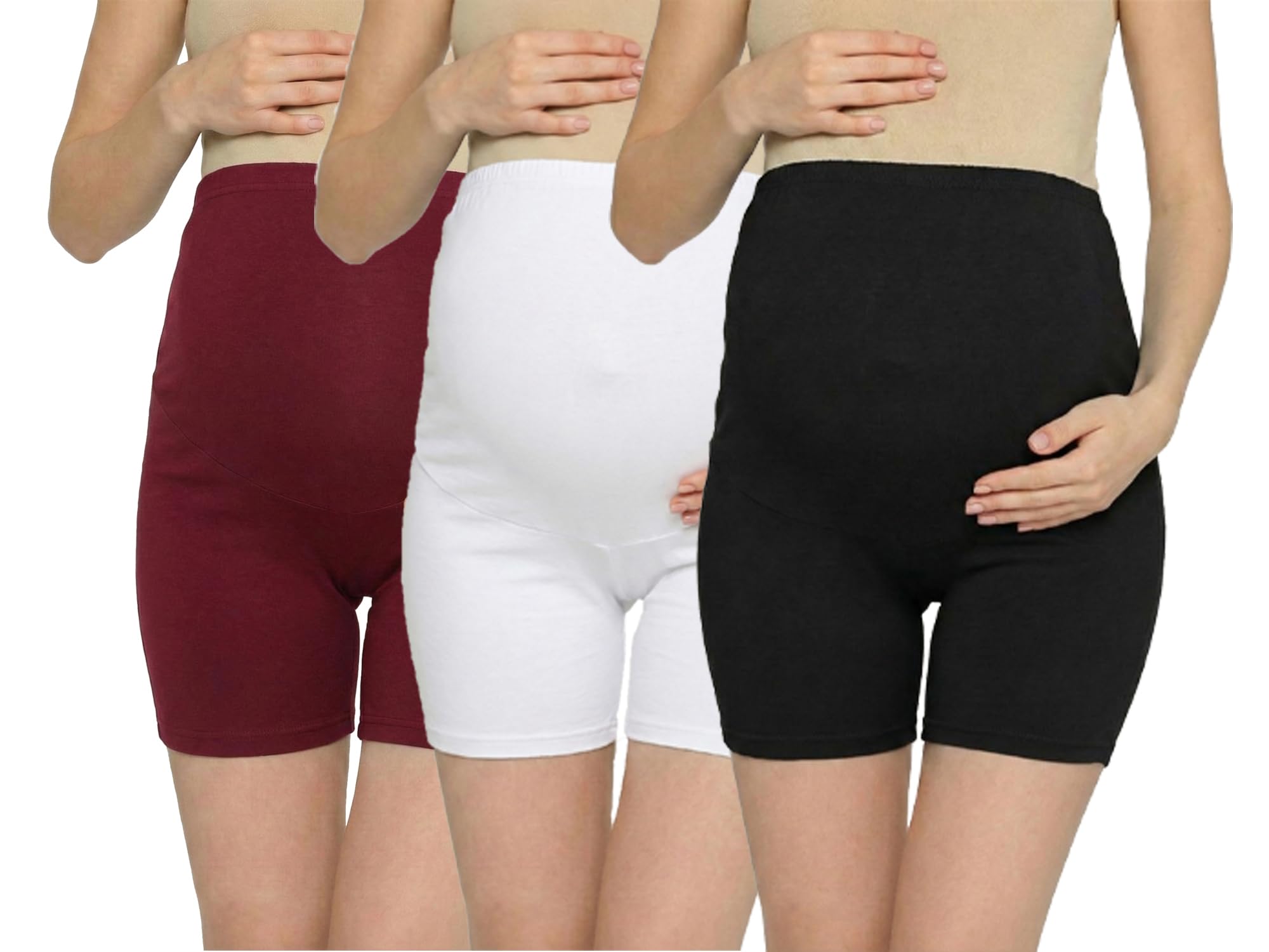 Women's High Waist & Mid-Thigh Cotton Lycra Maternity Shorts|Pregnancy Panty|Maternity Panties Over The Belly for The Pre & Post Pregnancy-image-37