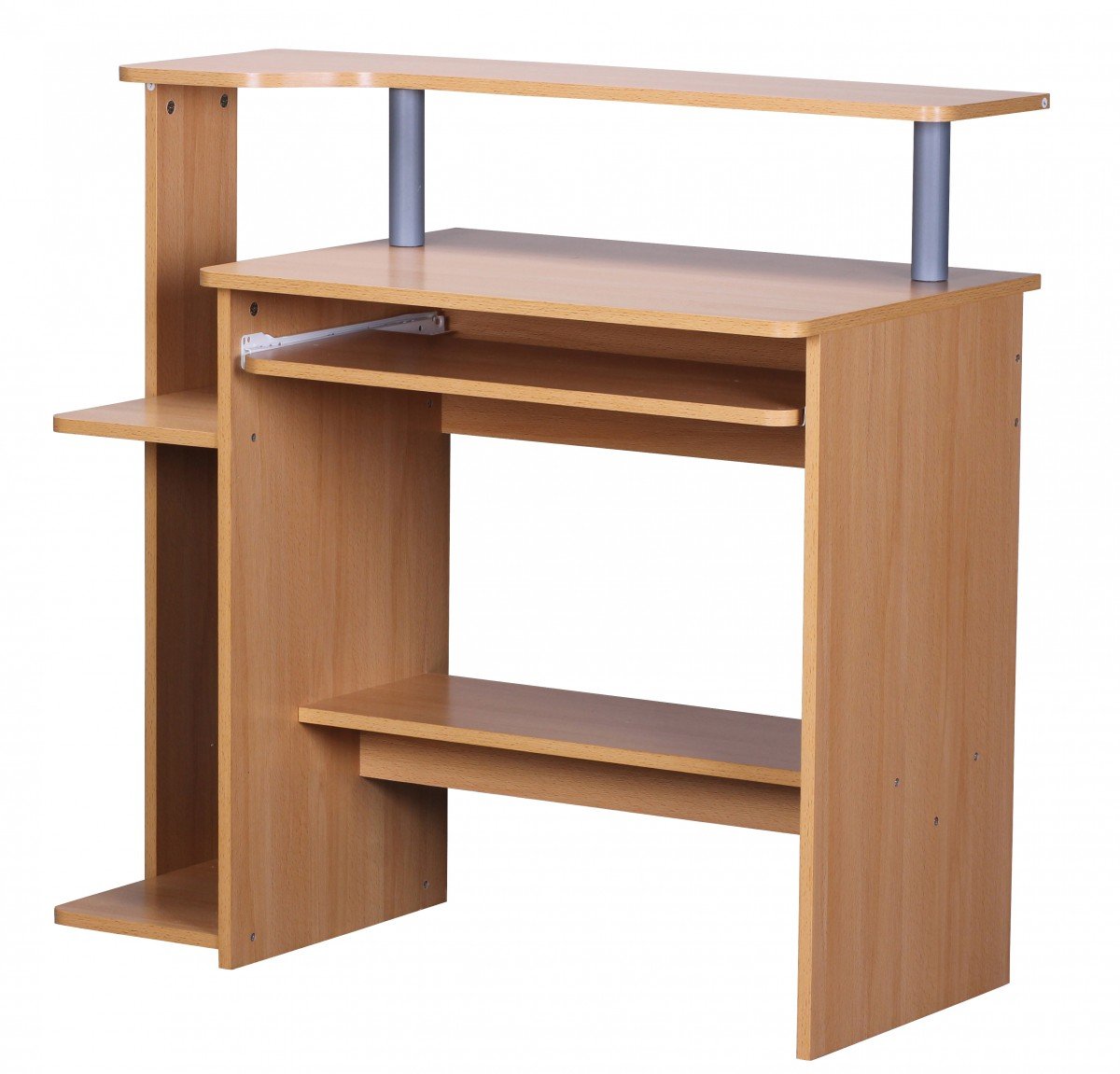 Wohnling Computertisch WL1.163 Buche 94x90,5x48,5 cm Laptop Tisch Modern mit Tastaturauszug, PC-Tisch mit Drucker-Ablage platzsparend, Schreibtisch für kleine Räume mit Ablage, Laptoptisch Klein