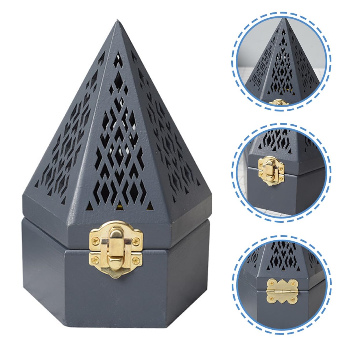 iplusmile Antikes Holz Räuchergefäß Pyramidenform Hohl Holz Räucherkegel Halter Aromatherapie Box für Zuhause Büro Aromadekoration