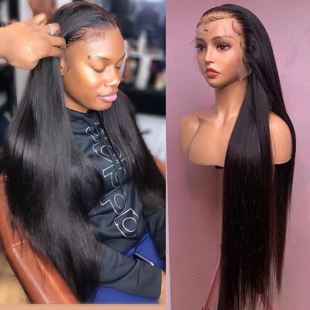 Bele 13x4 Transparent Lace Front Wigs Human Hair 180% Density Brazilian Straight HD Deep Part Lace Front Glueless Wigs Virgin Huamn Hair for Black Women Natural Color Pre Plucked with Baby Hair 28inch