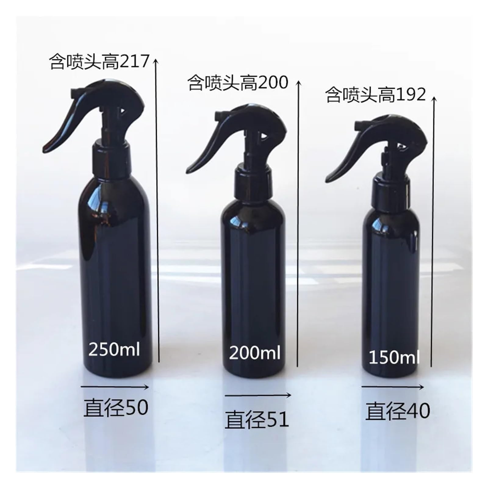 Sprühflasche Leer 10 Stück schwarze Sprühflaschen mit Sprühkopf, 100 ml, 150, 250, 300, 500