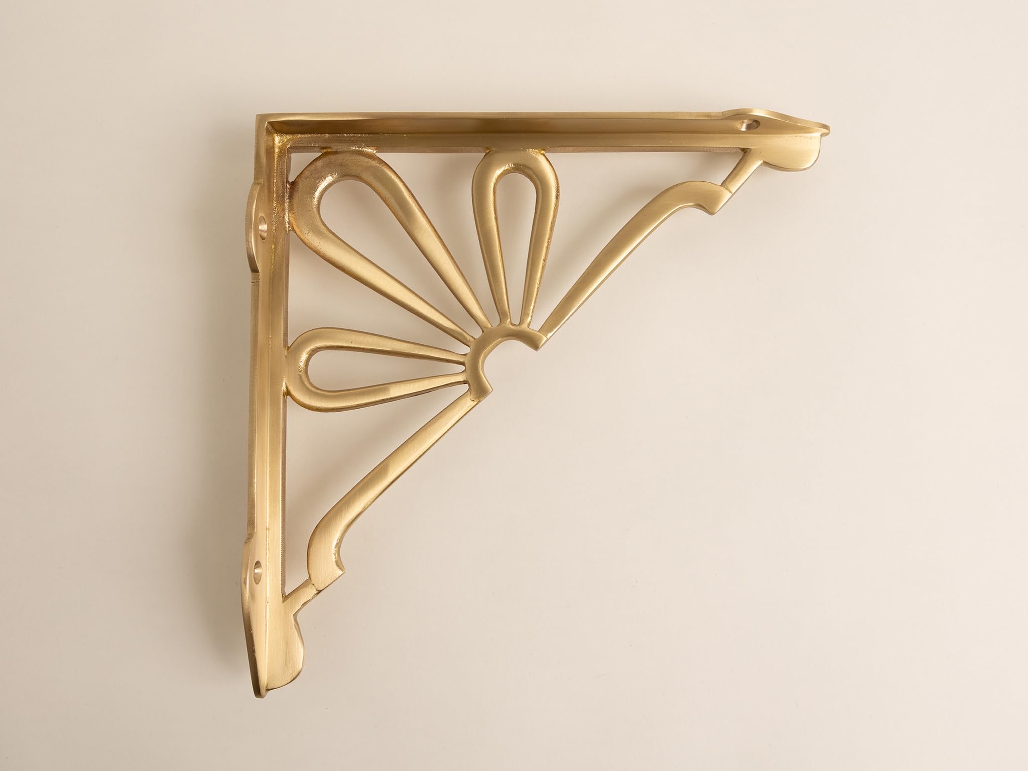 Satin Brass Flower Shelf Brackets | Heavy Duty Brackets for Kitchen Bookshelf | Brass Shelving Heavy Solid Cast Brass Shelf Bracket (Large)