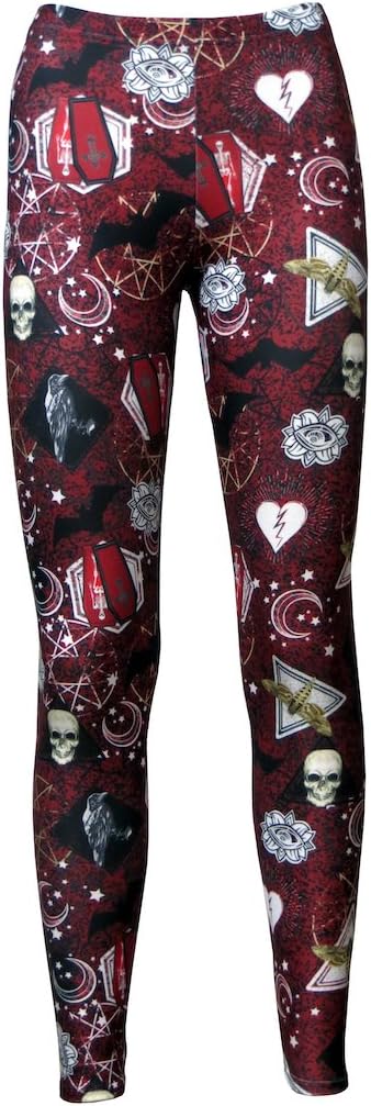 Insanity Bats Moon Stars Pentagram Broken Heart Coffin Halloween Print Leggings