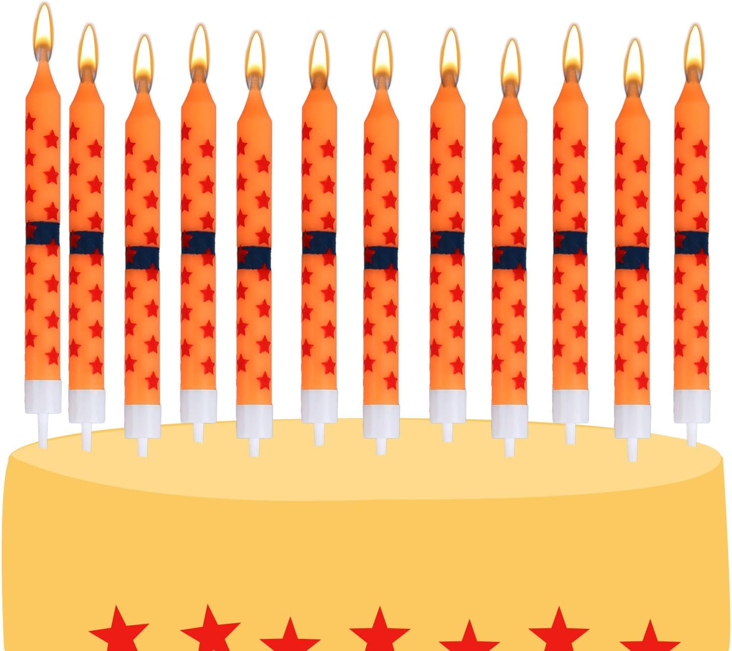 12pcs Anime Theme Birthday Candles, Yellow and Red Stars Print Cake Candles