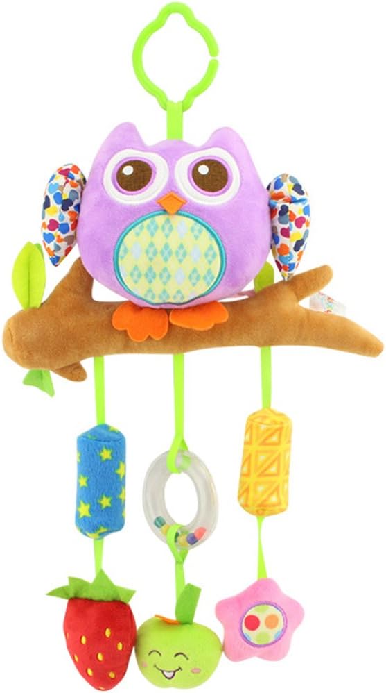 Godr Kid Baby Hanging Bed Strollers Toys with Wind Chime Infant Hanging Plush Toy for Crib High Chair Bassinet Stroller Rail - Purple Owl
