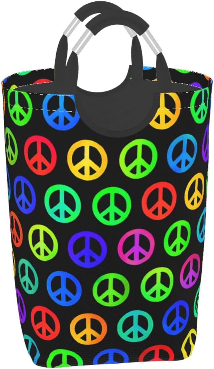 50l Laundry Basket Colorful Peace Pattern Waterproof Laundry Hamper Foldable Clothes Laundry Bag With Handles