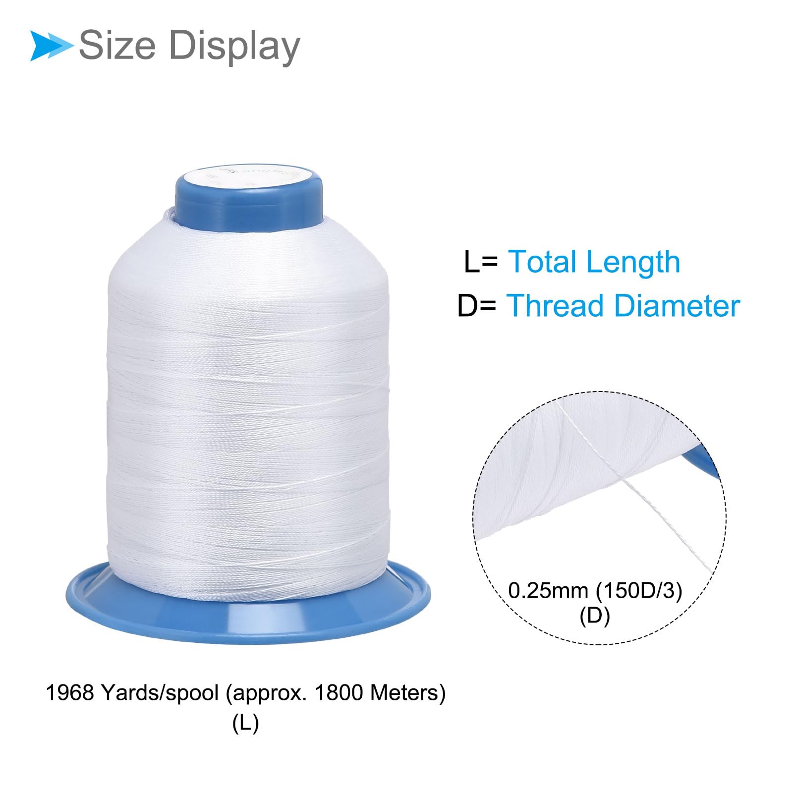 CoCud Bonded Sewing Thread, 1968 Yards 150D/0.25mm Polyester Upholstery Thread White - Image 2