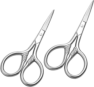 2pcs Facial Hair Scissors Stainless Steel Beauty Scissors for Men Women Professional Facial Hair Scissors Multi-Purpose Grooming Scissors for Nose Hair Mustache Beard Trimming