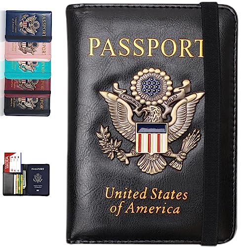 Image of Passport Holder and Card Slot Combo RFID Blocking Leather Travel Passport Wallet for Men and Women US Passport Cover Protector(black)
