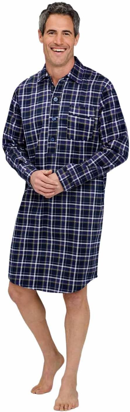 Mens Brushed Cotton Canterbury Checked Nightshirt Sleepwear