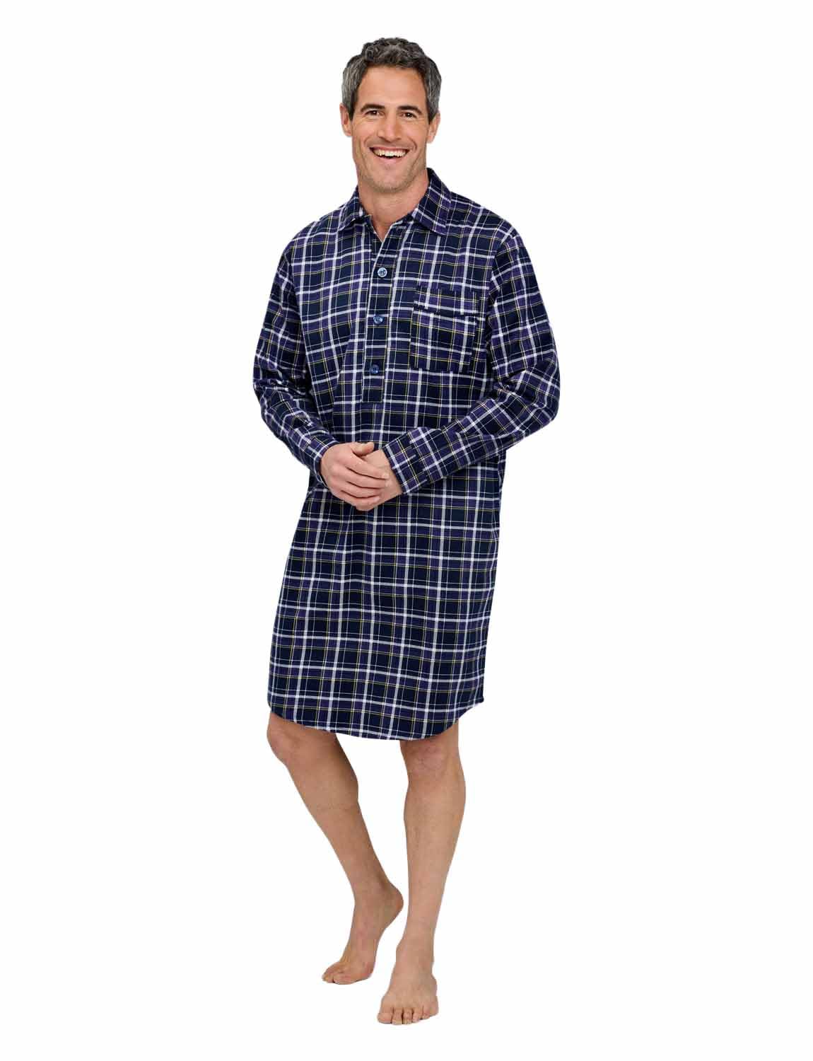 Mens Brushed Cotton Canterbury Checked Nightshirt Sleepwear