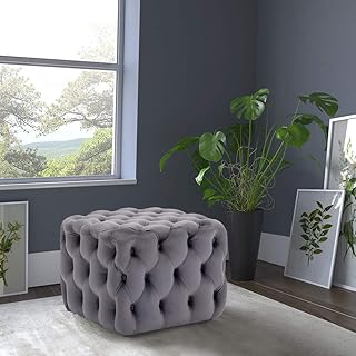 INMOZATA Chesterfield Coffee Table Buttoned Ottoman Footstool Velvet Upholstered Stool Square Pouffe Seat for Living Room (Grey, 50 x 50 x 40)