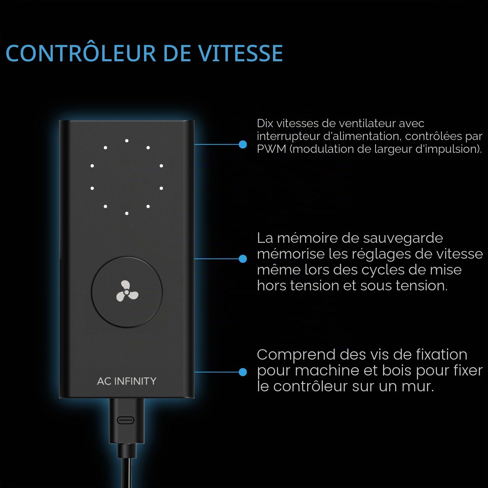 AC Infinity Cloudline H4 Ventilateur silencieux avec régulateur de vitesse
