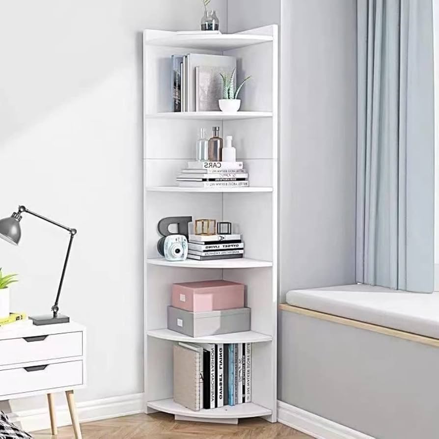 訳あり品 コーナーキャビネット 本棚 角 コーナー収納 6層本棚 ホワイト 1 訳あり品 コーナーキャビネット 本棚 角用 コーナー収納 6層本棚