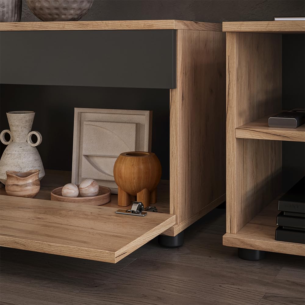 Vicco Mobili da soggiorno Berno, Rovere dorato/antracite, 2 parti, per la conservazione di dispositivi multimediali e accessori per la casa