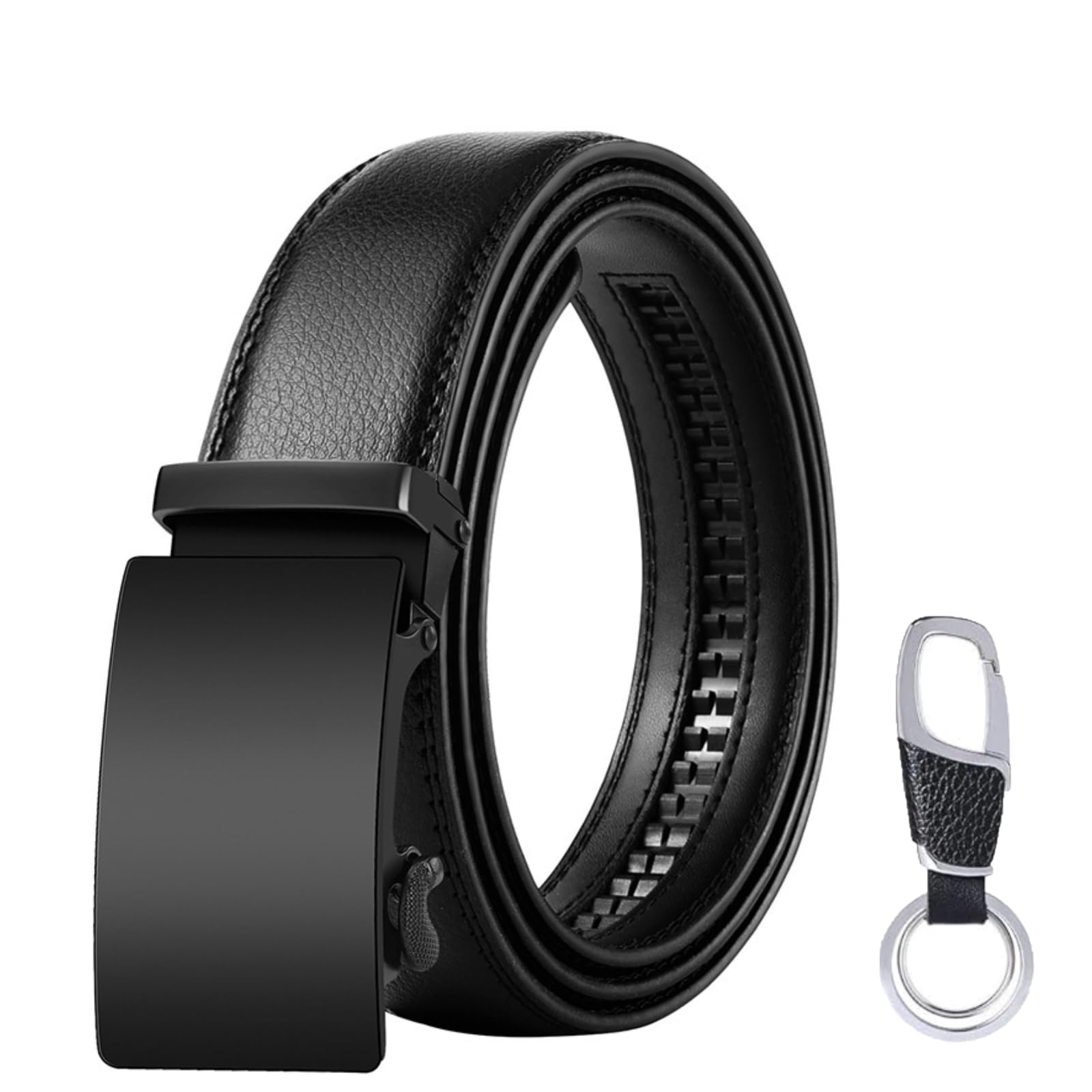 flintronic Herren Gürtel,Hochwertiges Leder material Ratsche Automatik Gürtel für Männer Ledergürtel Breite 3.5cm Länge 130CM-Schwarz (inkl Schlüsselbund & Geschenkbox)