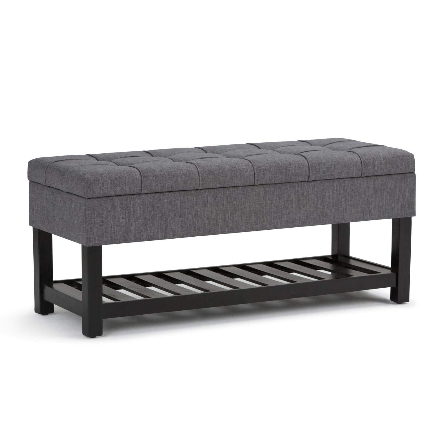 SIMPLIHOME Saxon 44 inch Wide Rectangle Storage Ottoman Bench with Open Bottom and Lift Top in Slate Grey Footrest Stool-, Linen Look Polyester Fabric for Living Room, Bedroom, Traditional