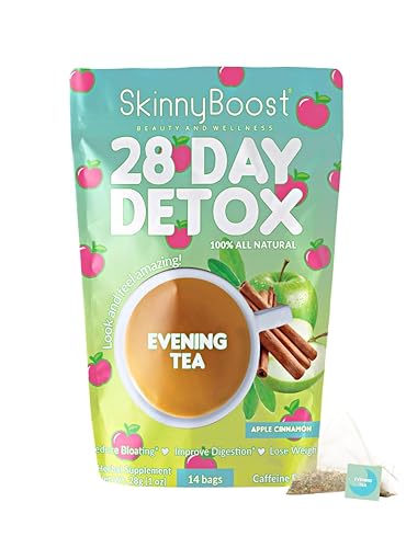 Skinny Boost Evening Detox Tea-Manzana Canela-14 bolsas de té en total, apoya la desintoxicación y la limpieza, reduce la hinchazón, 100% natural,